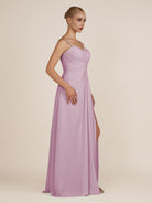 KissDress-Ysolina Wisteria A Line Sweetheart Chiffon Pleated Long Bridesmaid Dress with Slit