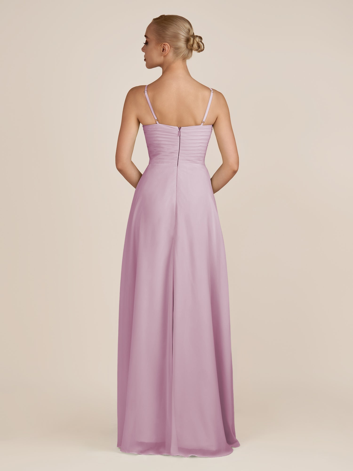 KissDress-Ysolina Wisteria A Line Sweetheart Chiffon Pleated Long Bridesmaid Dress with Slit