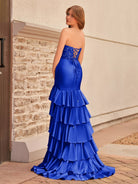 Yvonne | Charming Mermaid Strapless Pink Satin Long Prom Dresses with Appliques - KissProm