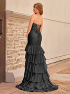 Yvonne | Charming Mermaid Strapless Pink Satin Long Prom Dresses with Appliques - KissProm