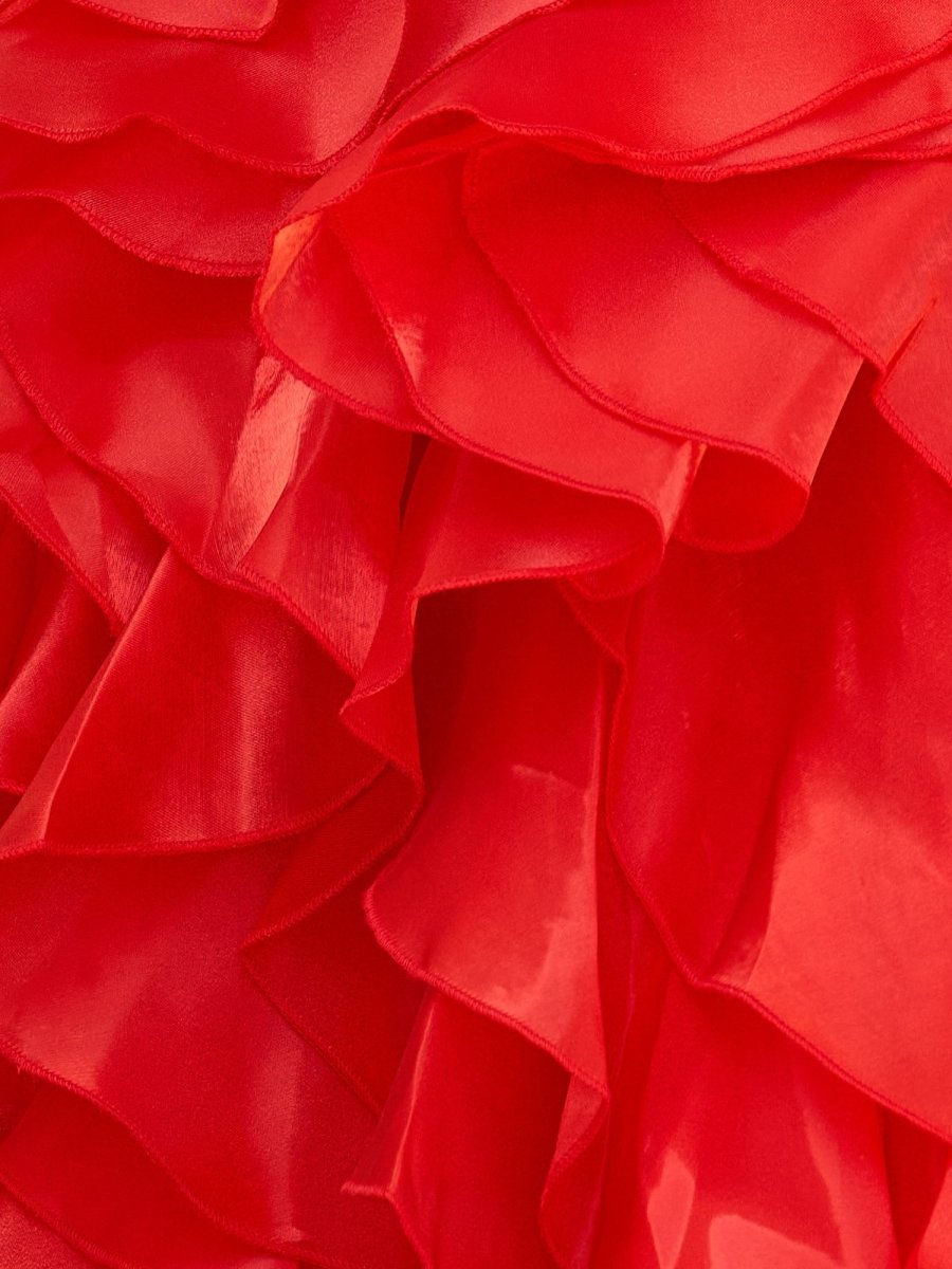 Zafrina | Red - A Line Strapless Corset Ruffles Short Homecoming Dresses with Bows - KissProm