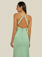 KissDress-Zeryn Pale Pistachio Sheath V Neck Chiffon Long Bridesmaid Dress with Slit