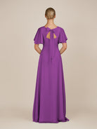 KissDress-Zorina Amethyst Sheath Chiffon Cap Sleeves V Neck Long Bridesmaid Dress with Slit