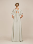 KissDress-Zorina Dove Gray Sheath Chiffon Cap Sleeves V Neck Long Bridesmaid Dress with Slit