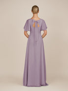 KissDress-Zorina Dusk Sheath Chiffon Cap Sleeves V Neck Long Bridesmaid Dress with Slit