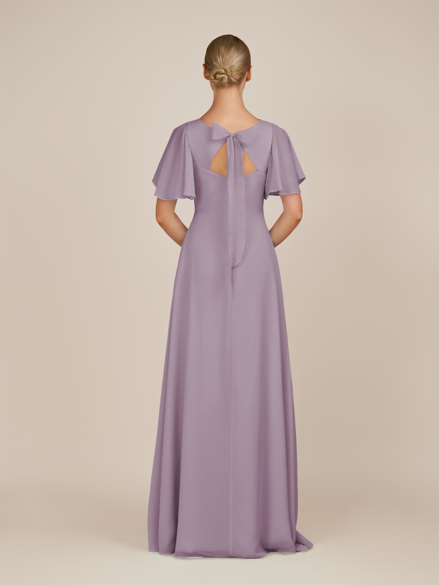 KissDress-Zorina Dusk Sheath Chiffon Cap Sleeves V Neck Long Bridesmaid Dress with Slit