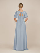 KissDress-Zorina Dusty Blue Sheath Chiffon Cap Sleeves V Neck Long Bridesmaid Dress with Slit