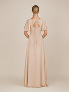 KissDress-Zorina Pale Blush Sheath Chiffon Cap Sleeves V Neck Long Bridesmaid Dress with Slit