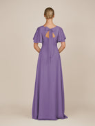 KissDress-Zorina Tahiti Sheath Chiffon Cap Sleeves V Neck Long Bridesmaid Dress with Slit