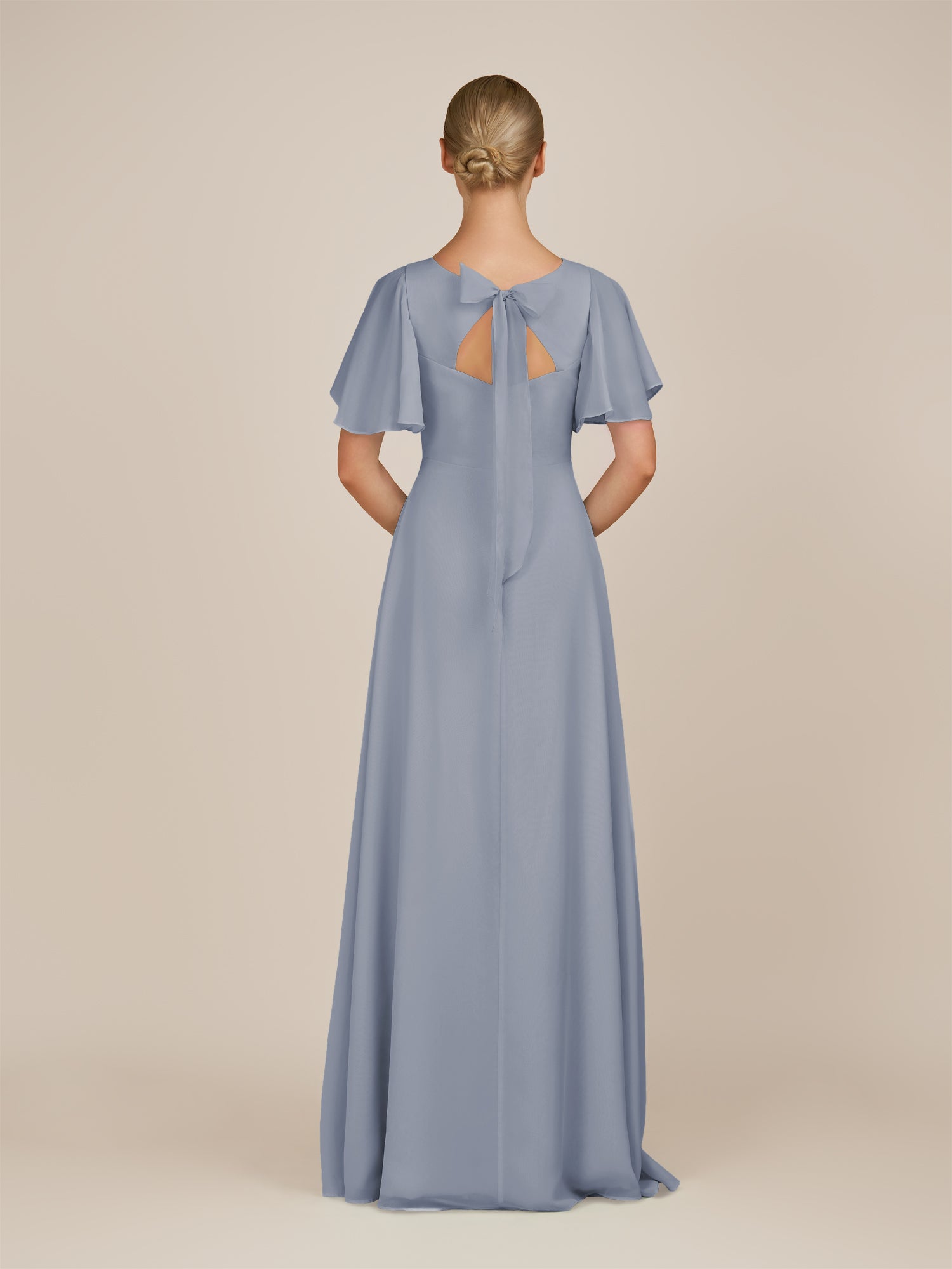 KissDress-Zorina Twilight Sheath Chiffon Cap Sleeves V Neck Long Bridesmaid Dress with Slit