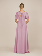KissDress-Zorina Vintage Mauve Sheath Chiffon Cap Sleeves V Neck Long Bridesmaid Dress with Slit