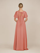 KissDress-Zorina Wild Rose Sheath Chiffon Cap Sleeves V Neck Long Bridesmaid Dress with Slit