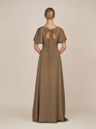 KissDress-Zorina Willow Green Sheath Chiffon Cap Sleeves V Neck Long Bridesmaid Dress with Slit