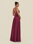 KissDress-Zyria Desert Rose A Line Chiffon V Neck Ruched Long Bridesmaid Dress with Slit
