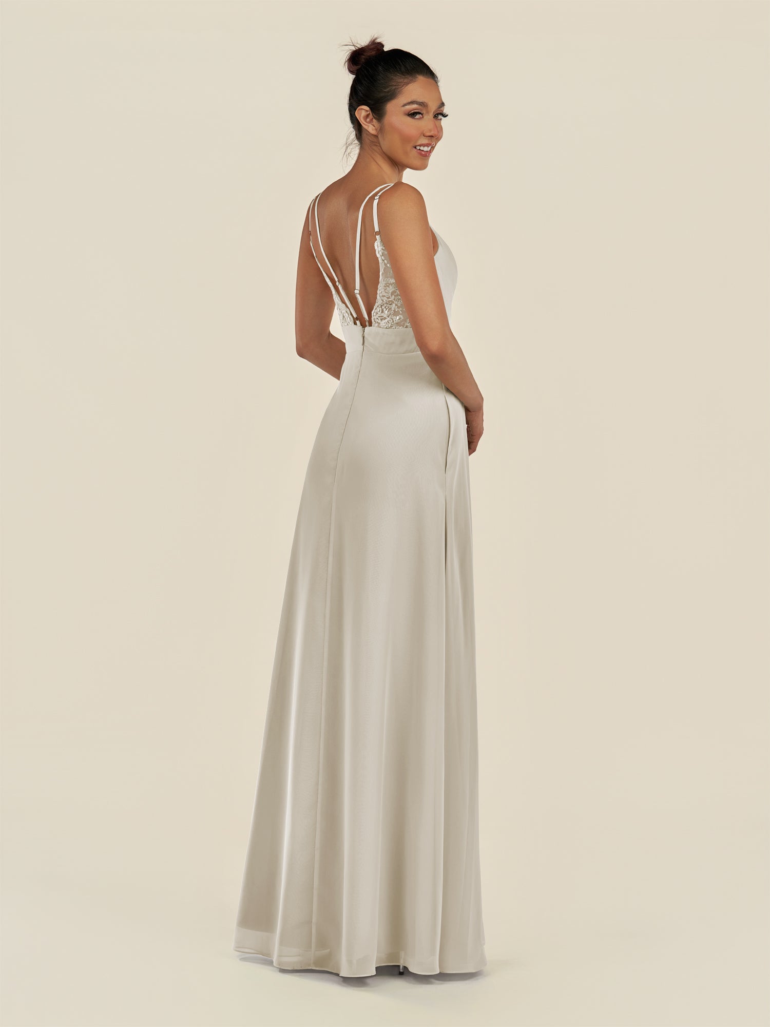 KissDress-Zyria Dove Gray A Line Chiffon V Neck Ruched Long Bridesmaid Dress with Slit