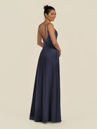 KissDress-Zyria Dusk Blue A Line Chiffon V Neck Ruched Long Bridesmaid Dress with Slit