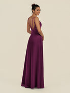 KissDress-Zyria Fig A Line Chiffon V Neck Ruched Long Bridesmaid Dress with Slit