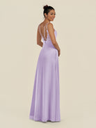 KissDress-Zyria Lavender A Line Chiffon V Neck Ruched Long Bridesmaid Dress with Slit