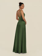KissDress-Zyria Moss A Line Chiffon V Neck Ruched Long Bridesmaid Dress with Slit