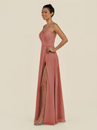 KissDress-Zyria Mulberry A Line Chiffon V Neck Ruched Long Bridesmaid Dress with Slit