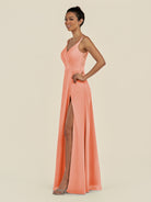KissDress-Zyria Rosette A Line Chiffon V Neck Ruched Long Bridesmaid Dress with Slit