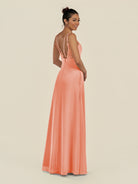 KissDress-Zyria Rosette A Line Chiffon V Neck Ruched Long Bridesmaid Dress with Slit