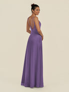 KissDress-Zyria Tahiti A Line Chiffon V Neck Ruched Long Bridesmaid Dress with Slit