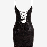 Orla | Black Sheath Spaghetti Straps Sequined Lace Homecoming Dress