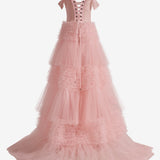 Zariah | Blush Princess A line Off Shoulder Ruffled Tulle Prom Dress